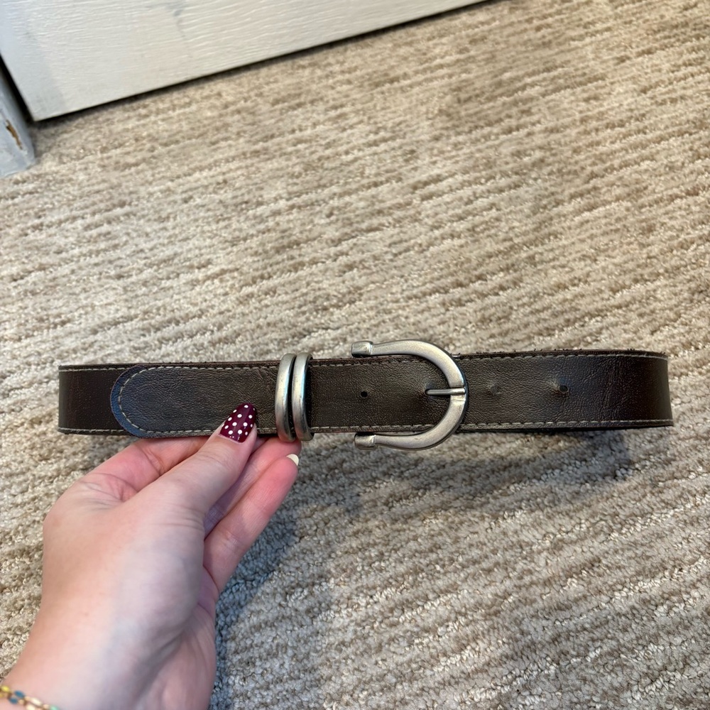 Vintage Brown Faux Leather Belt With Silver Accents - 31”